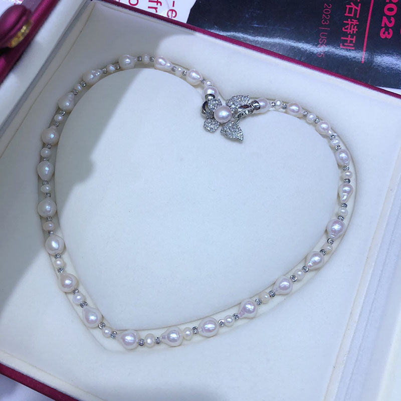 Baroque natural freshwater pearl butterfly necklace