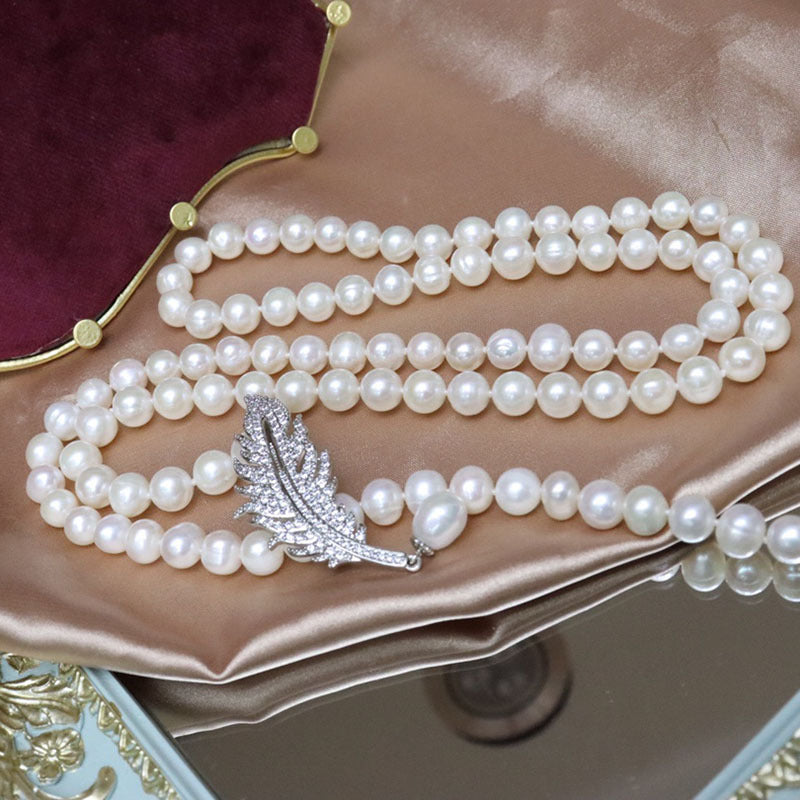 Vintage Freshwater Pearl Necklace for Women - White Stylish Versatile Accessory for Coats & Sweaters - Bulk Pearl Jewelry
