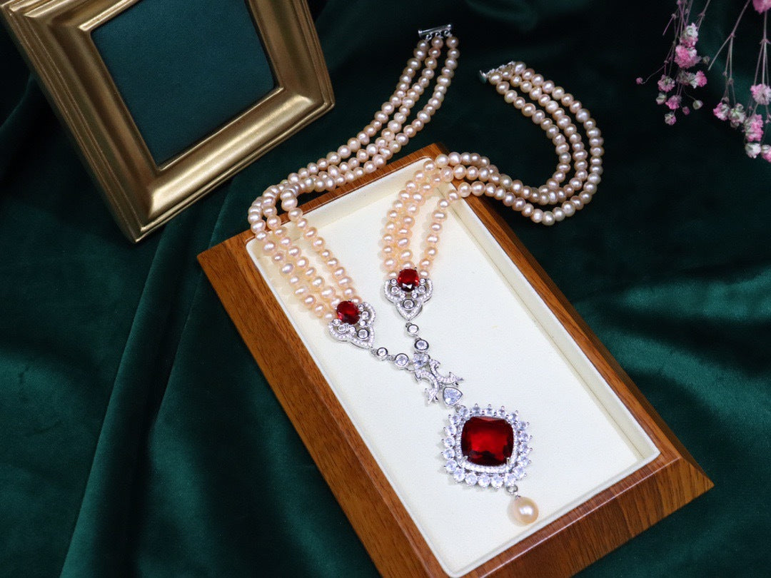 042 New freshwater pearl necklace women's nearly round and slightly flawed fashion temperament elegant and versatile evening dress standard accessories