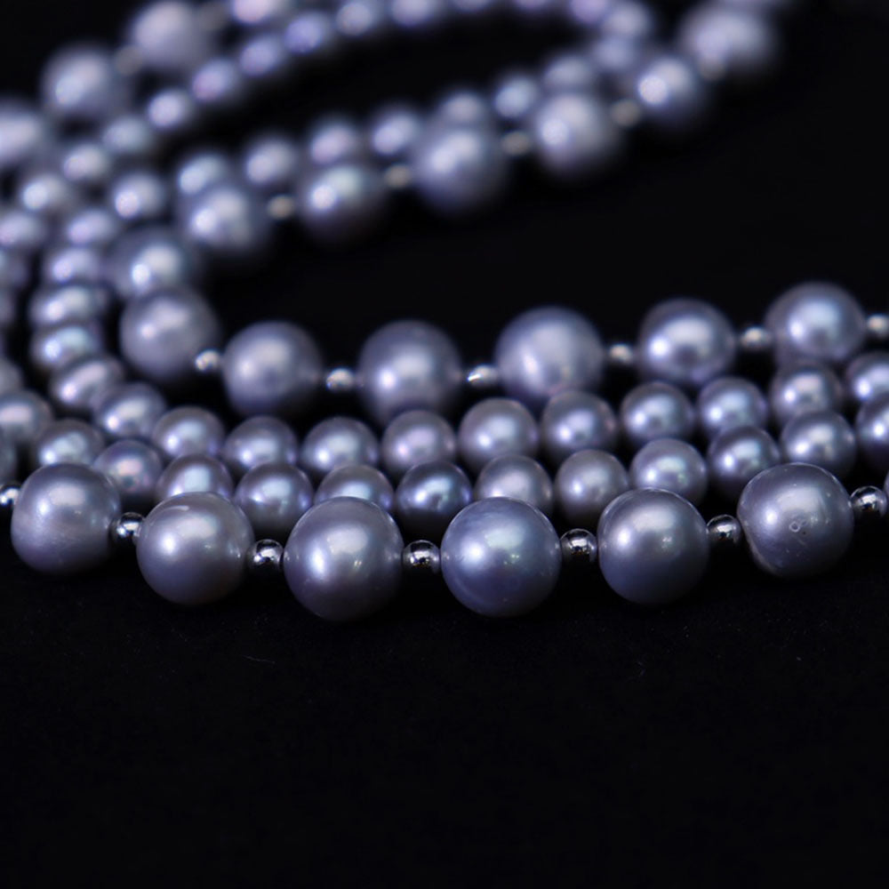 Freshwater pearl necklace wholesale women's Japanese and Korean light luxury double-layer gray beads mix and match fashionable simple neck chain