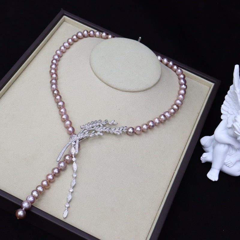 Natural Light Purple Freshwater Pearl Necklace for Women, Slightly Flawed, Versatile Fashion Jewelry, Unique Designer Sweater Chain Wholesale