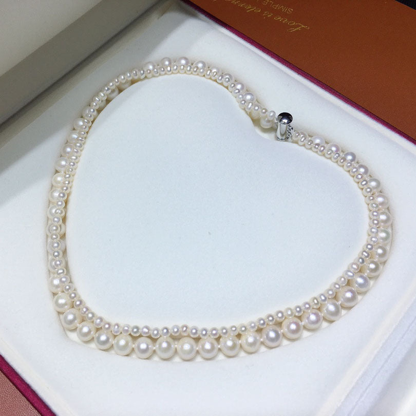 Natural freshwater pearl necklace Women's versatile double-layer mother and child chain jewelry Fashion design Elegant temperament Gift jewelry