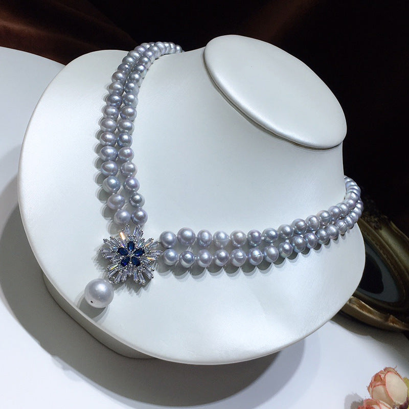 Freshwater pearl multi-layer niche design fashionable temperament clavicle necklace