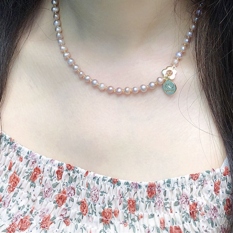 Natural freshwater pearl necklace women's pink purple fashion versatile jewelry