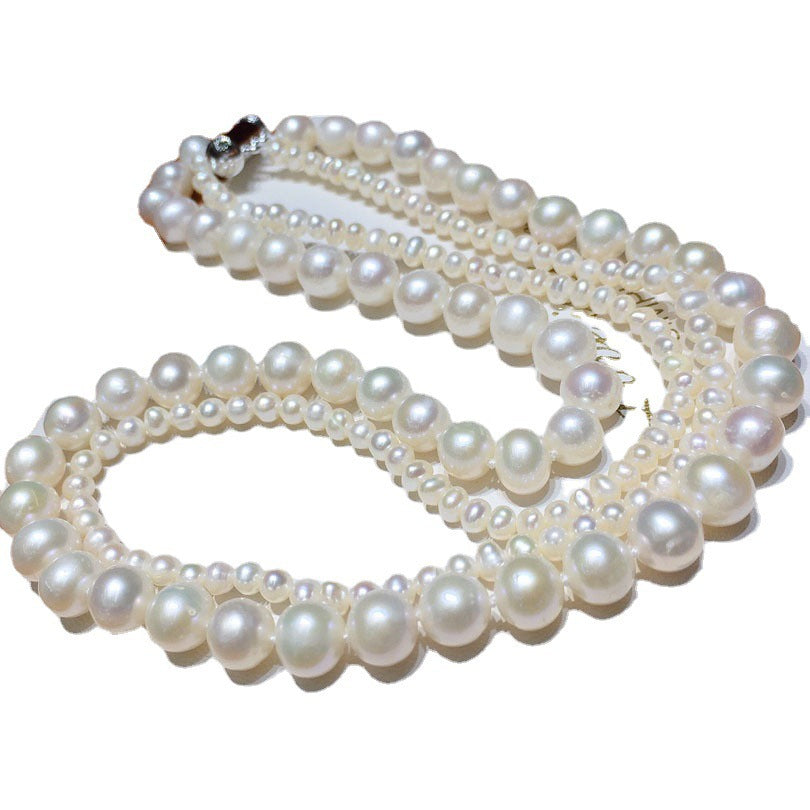 Natural freshwater pearl necklace Women's versatile double-layer mother and child chain jewelry Fashion design Elegant temperament Gift jewelry