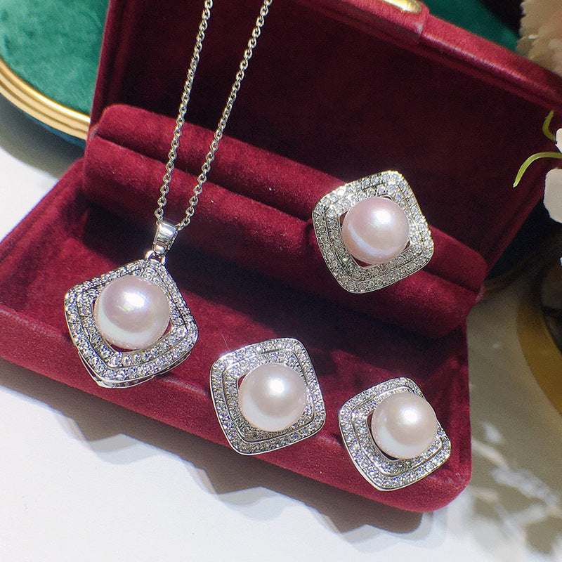High Luster Freshwater Pearl Set - 18k Gold, Micro-Pave Diamonds, Holiday Gift