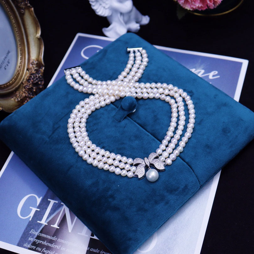 Vintage and Chic - Triple Strand White French Freshwater Pearl Necklace for Mom