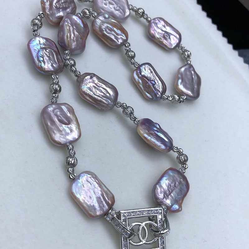 Baroque natural freshwater pearl necklace purple sugar cube pearl clavicle necklace