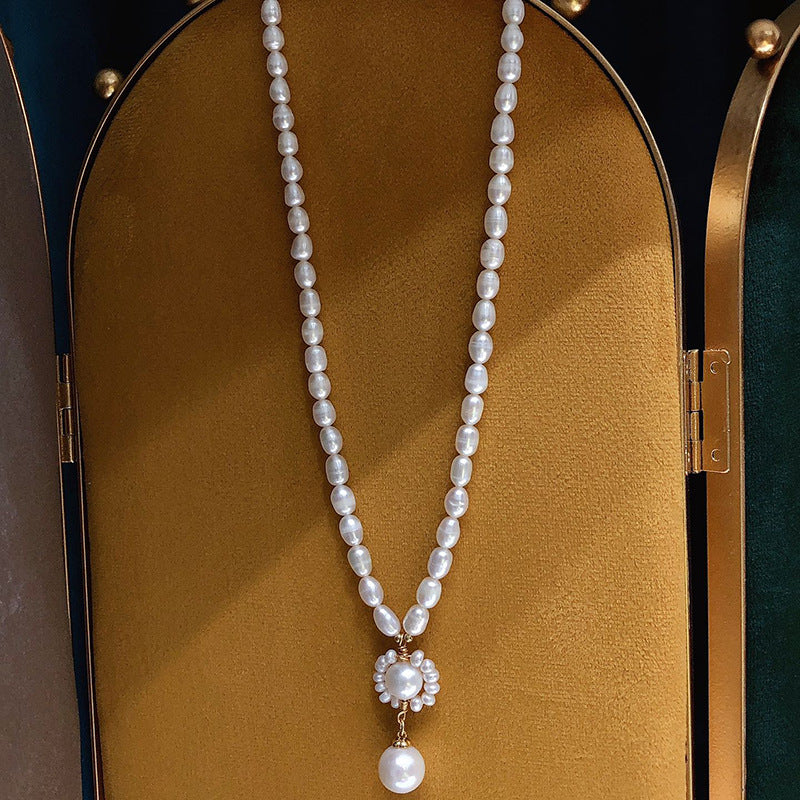Natural rice-shaped freshwater pearl necklace