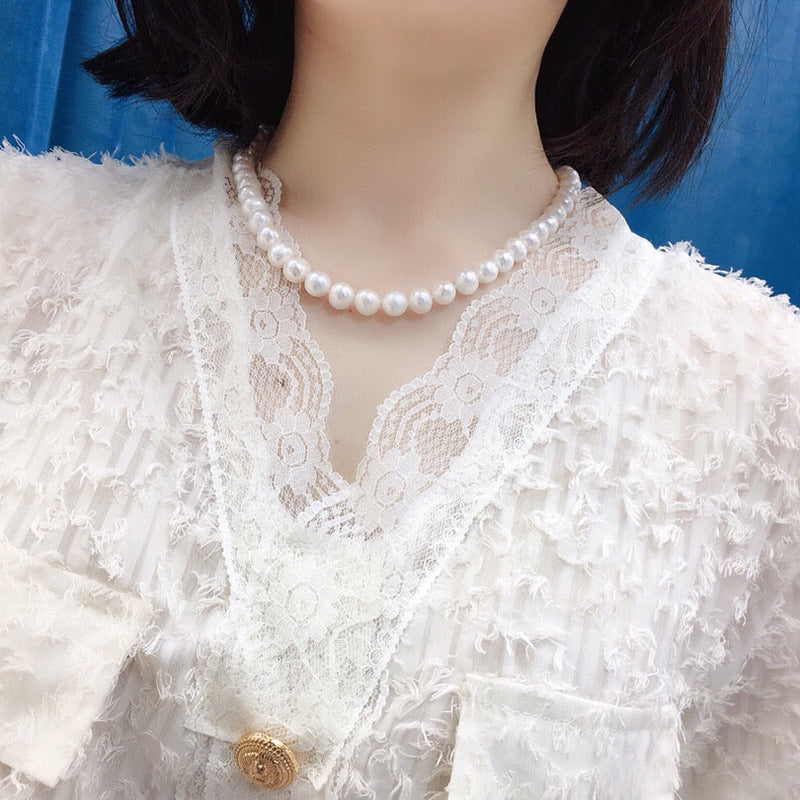 Natural freshwater pearl necklace nearly round