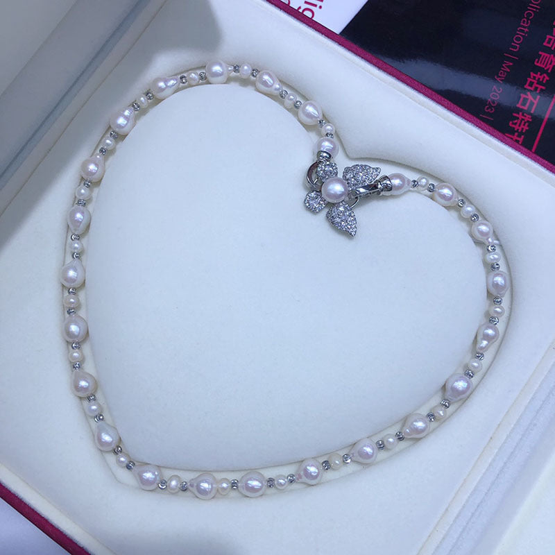 Baroque natural freshwater pearl butterfly necklace