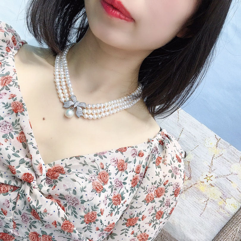 Vintage and Chic - Triple Strand White French Freshwater Pearl Necklace for Mom