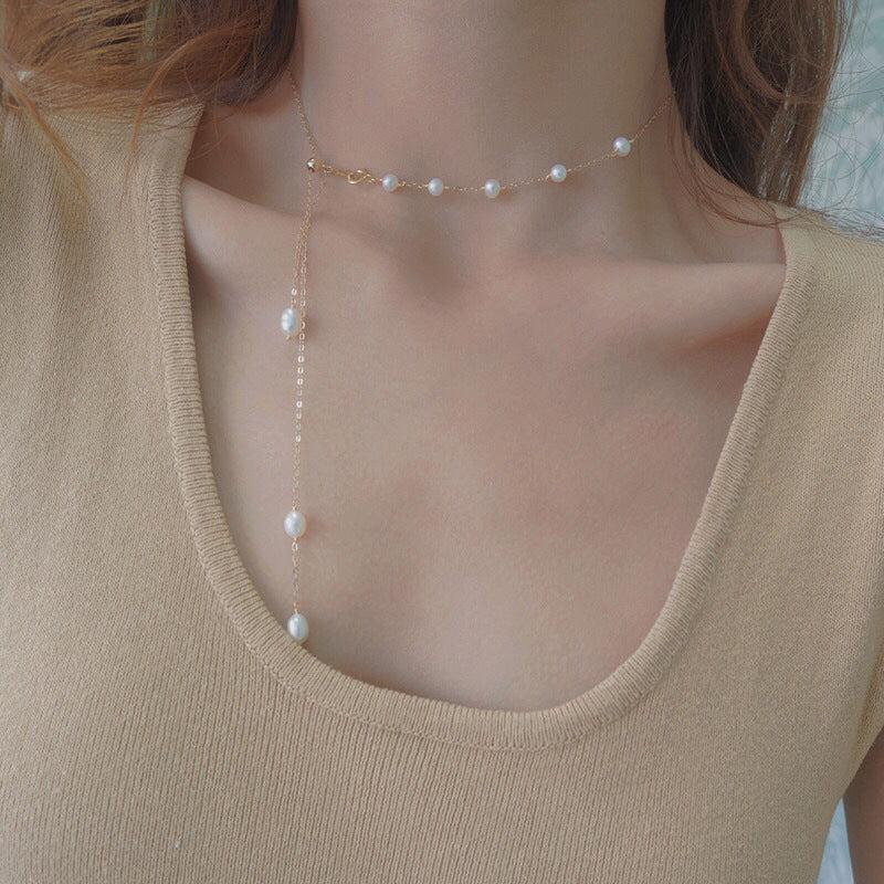 Natural freshwater pearl light luxury French retro high-end niche design clavicle necklace
