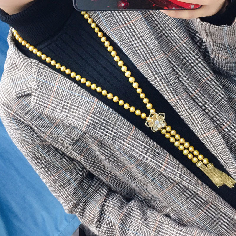 9-10mm Freshwater Pearl Necklace - Korean Style, Double Tassel, Fashionable Design