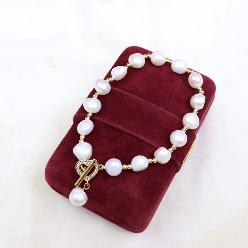 Natural freshwater pearl bracelet 8-9mm heart shape OT clasp