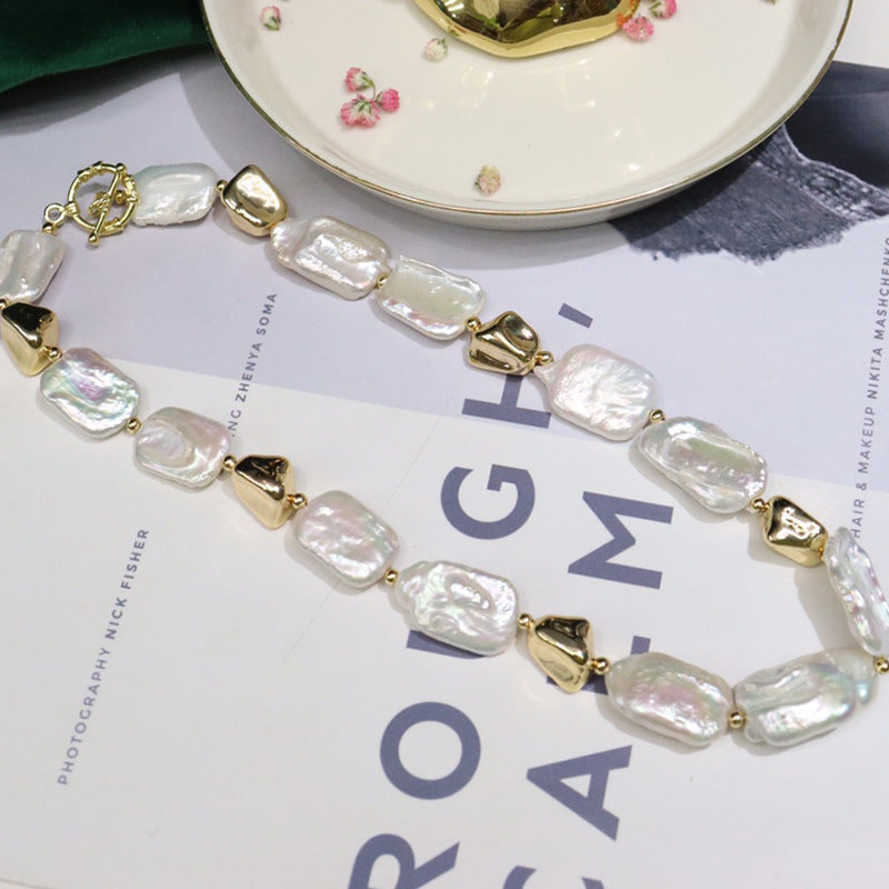 White freshwater special-shaped baroque pearl necklace women's versatile fashion jewelry