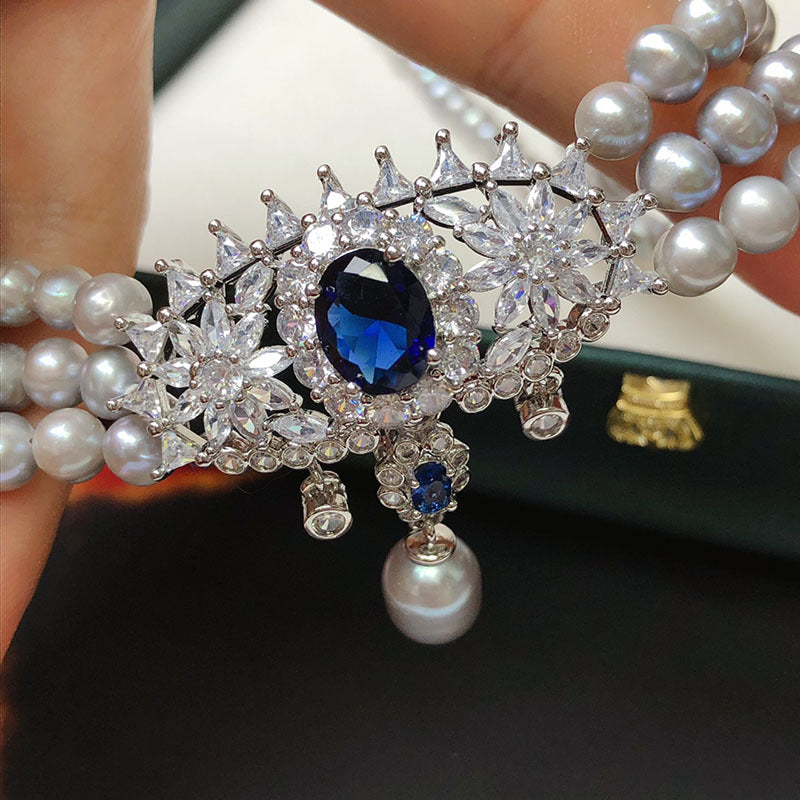 French retro freshwater pearl three-layer necklace