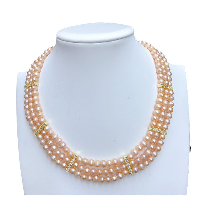Vintage multi-layer natural freshwater pearl necklace wedding dress pearl clavicle necklace