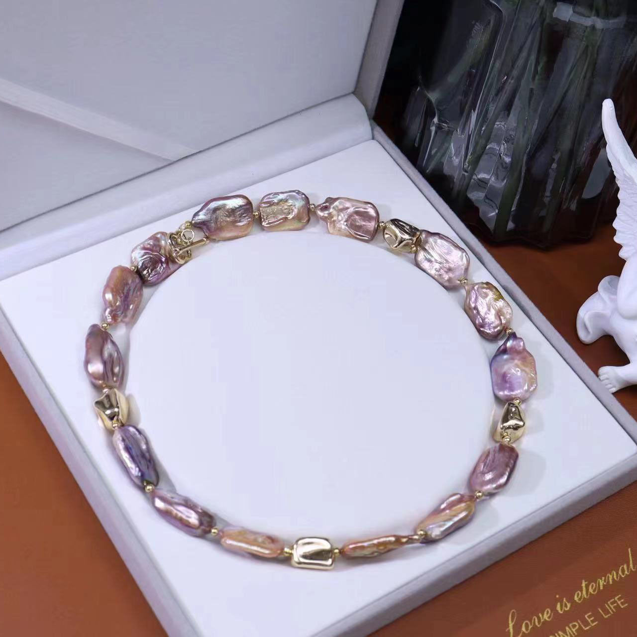 Freshwater pearl set colorful baroque simple fashion metal style clavicle necklace