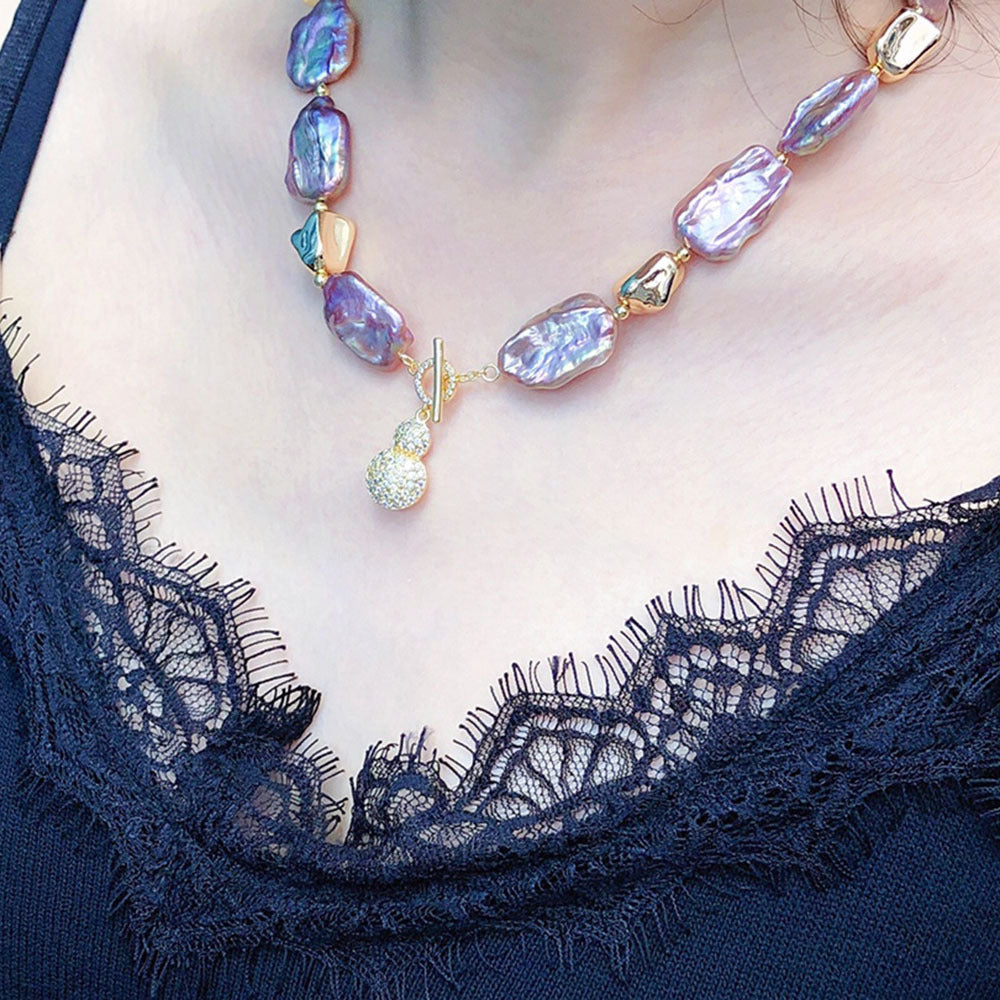 retro special-shaped baroque natural freshwater pearl necklace women's versatile light luxury niche design fashion necklace