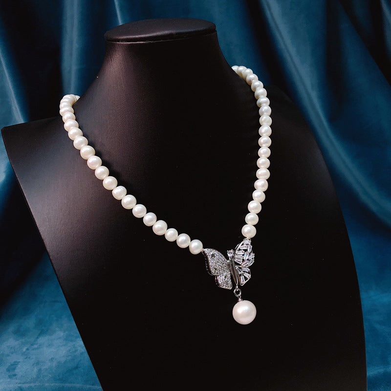 natural freshwater pearl necklace women's fashion versatile jewelry cold wind niche design sense collarbone chain wholesale