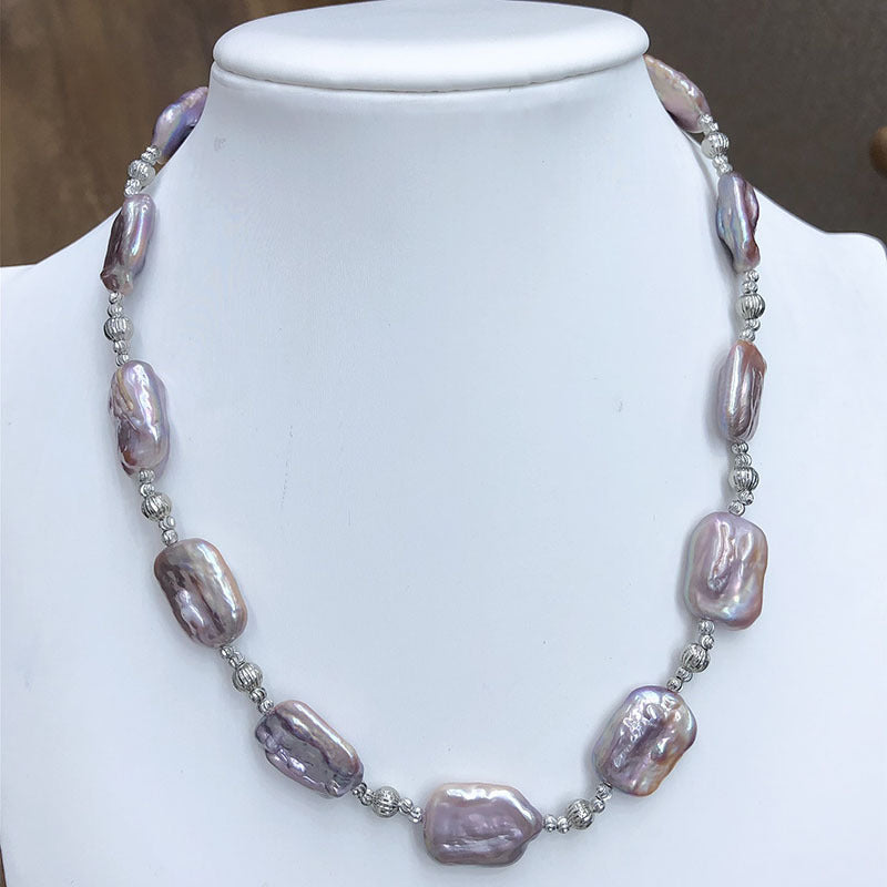 Baroque natural freshwater pearl necklace purple sugar cube pearl clavicle necklace