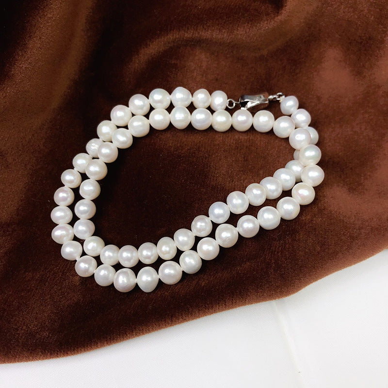 Natural freshwater pearl necklace s925 silver clasp nearly round pearls