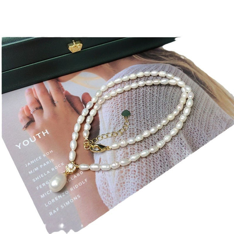Authentic Natural Freshwater Pearl Necklace, Women's White Rice-Shaped Summer Versatile Design, Clavicle Chain Wholesale