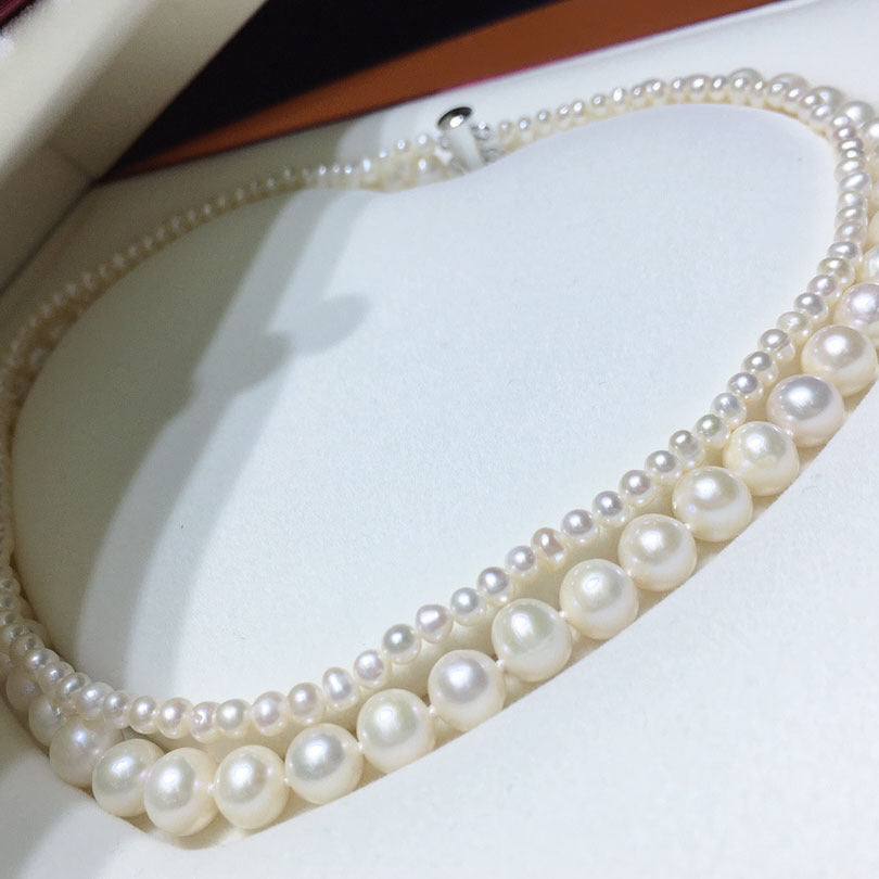 Natural freshwater pearl necklace Women's versatile double-layer mother and child chain jewelry Fashion design Elegant temperament Gift jewelry