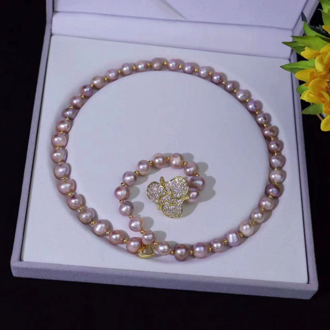 Natural Light Purple Freshwater Pearl Necklace, Trendy Versatile Jewelry, Pearl Sweater Chain Wholesale