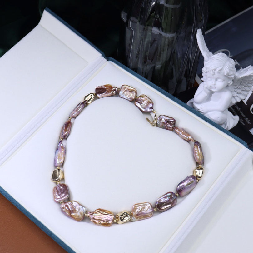 Freshwater pearl set colorful baroque simple fashion metal style clavicle necklace