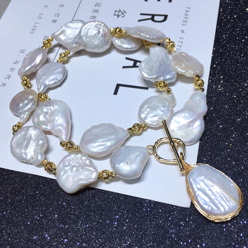 Baroque natural freshwater pearl necklace women's 18K gold injection craftsmanship personalized fashion collarbone chain tide