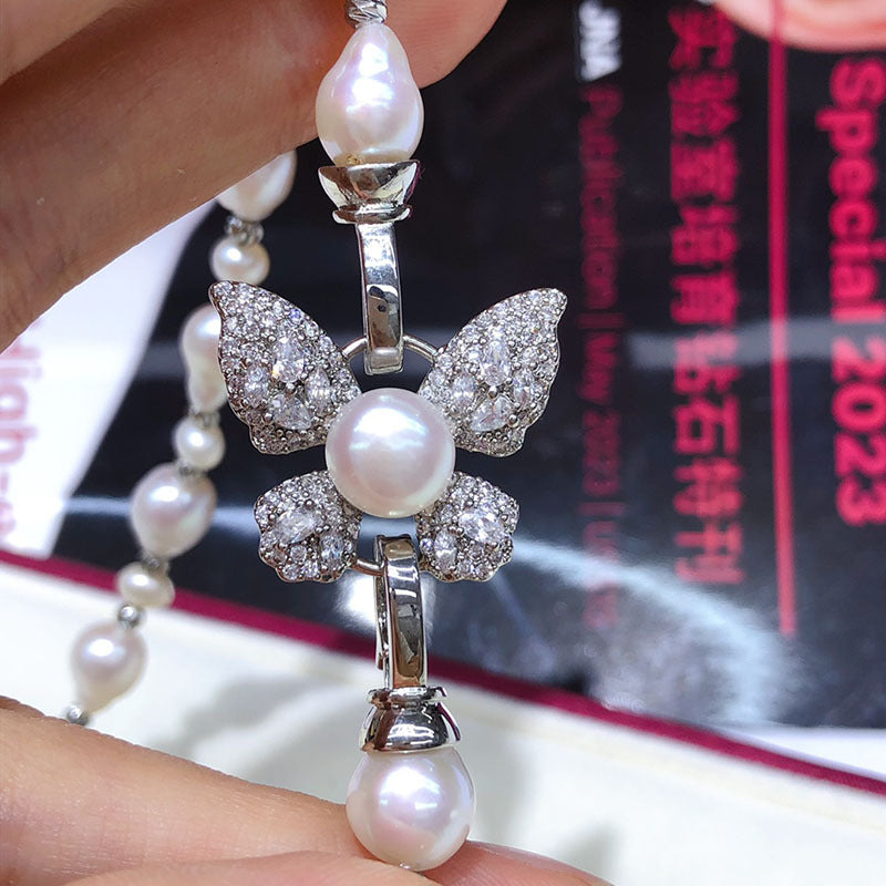 Baroque natural freshwater pearl butterfly necklace