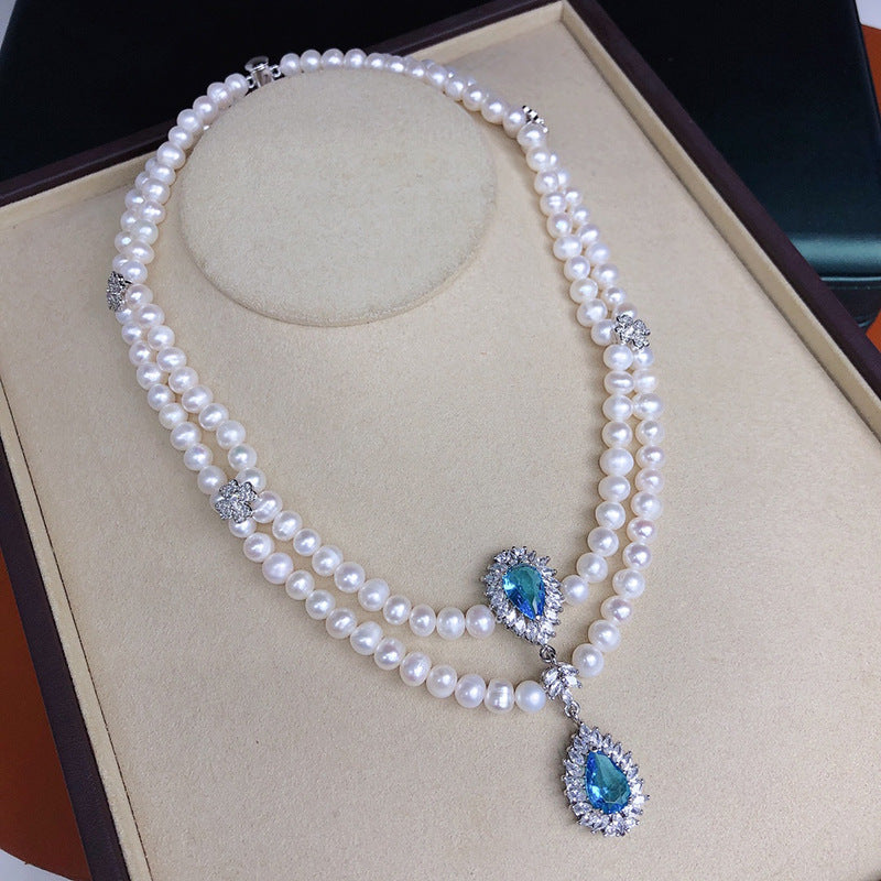 Natural freshwater pearl clavicle necklace fashionable versatile jewelry double layer small Chanel style dress wedding necklace