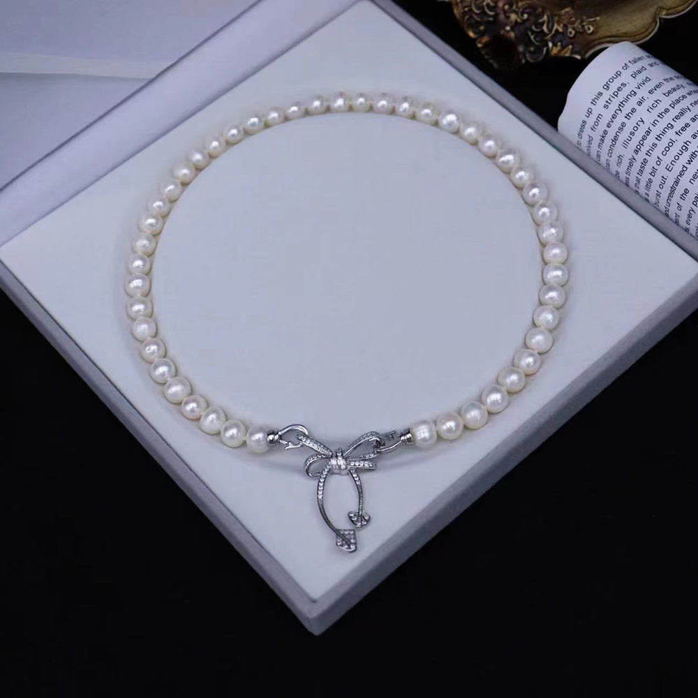 "Freshwater Pearl Necklace | Bow Design Elegant Choker for Women"