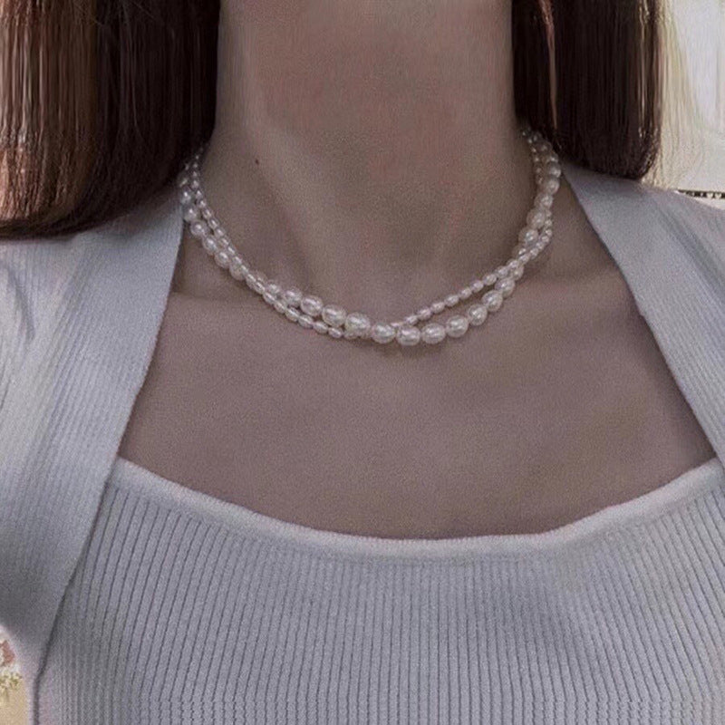 natural freshwater pearl necklace women's fashion versatile jewelry cold wind niche design sense collarbone chain wholesale