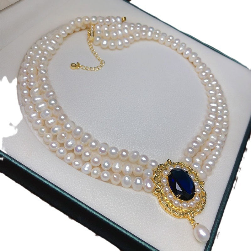 Vintage multi-layer natural freshwater pearl necklace