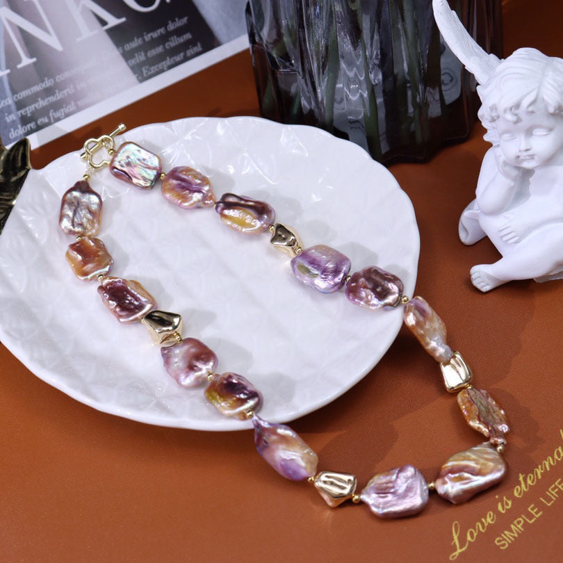 Freshwater pearl set colorful baroque simple fashion metal style clavicle necklace