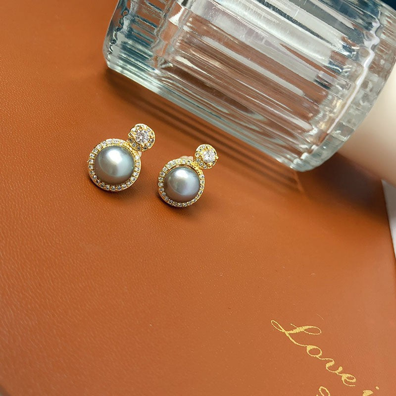 freshwater pearl stud earrings fashion versatile jewelry