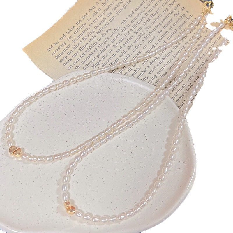 Rice-shaped beads 4-5mm natural freshwater pearls niche temperament clavicle necklace wholesale