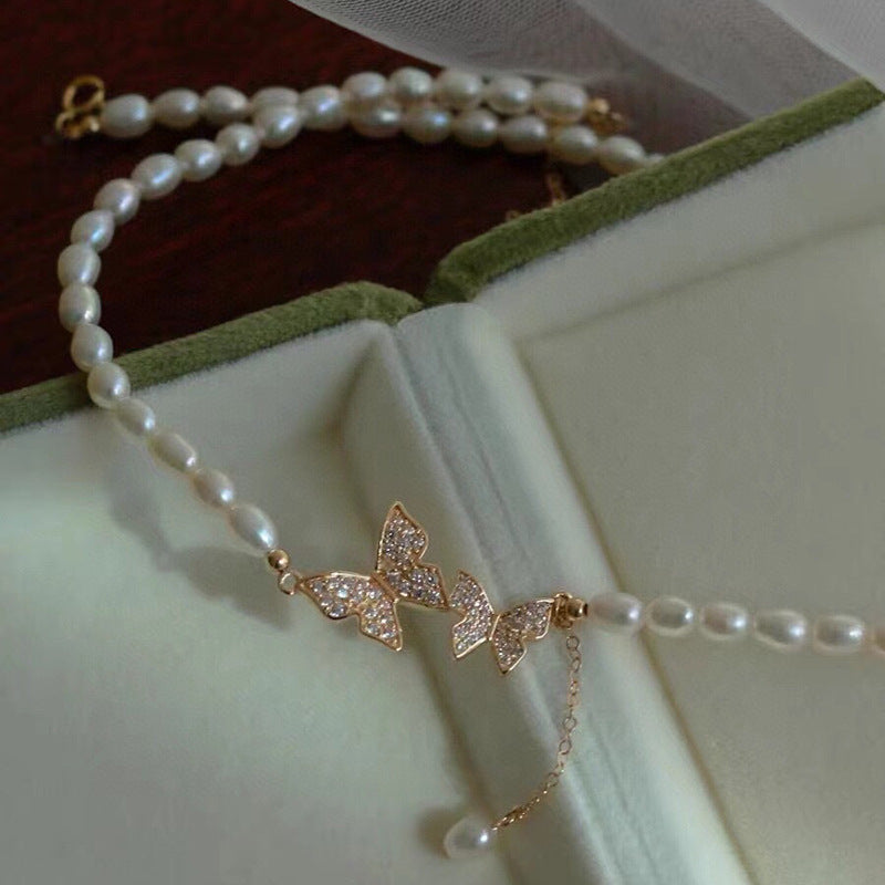 Freshwater pearl necklace versatile temperament jewelry niche design high-end clavicle chain pendant millet pearl necklace