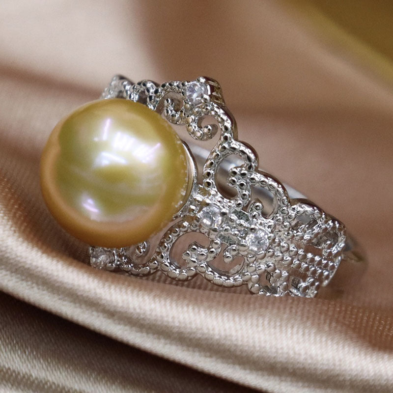 "Retro Freshwater Pearl Open Ring - Simple and Versatile Design, Elegant Women's Jewelry"