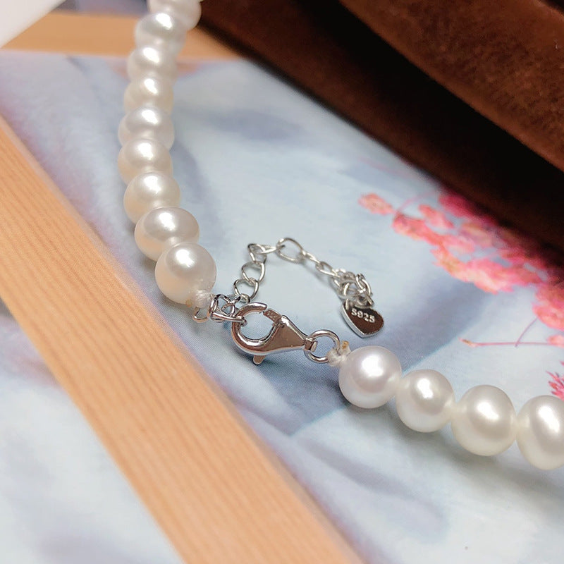 Natural freshwater pearl necklace s925 silver clasp nearly round pearls