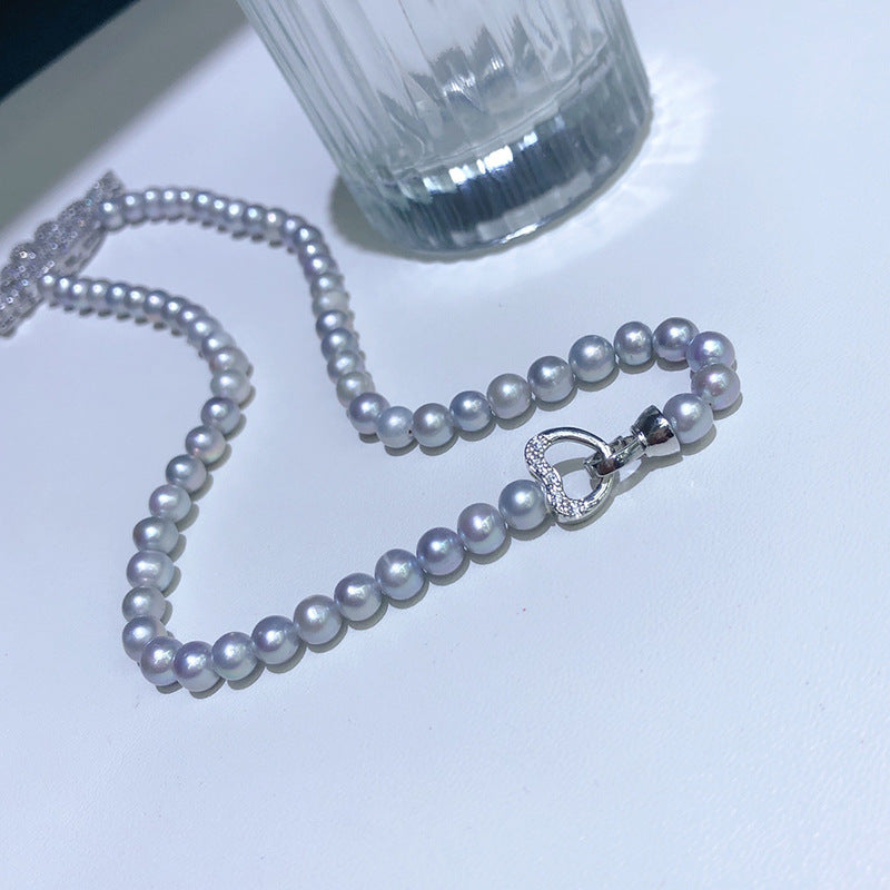 Freshwater gray pearl necklace, simple and stylish, niche design