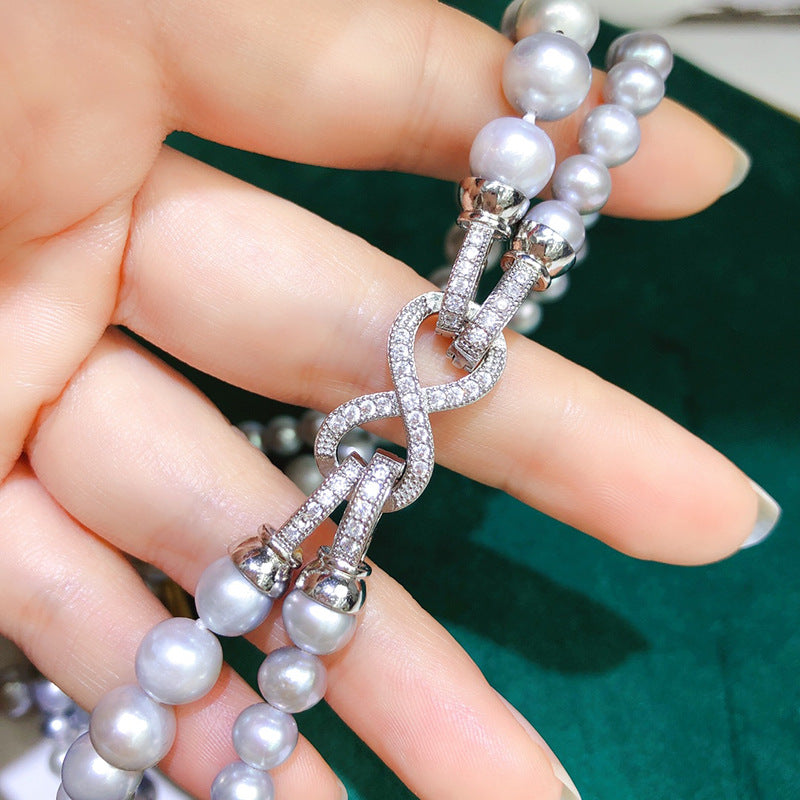 Minimalist Double-Layer Freshwater Pearl Necklace, Women's Gray Multi-Wear Mother-Daughter Chain, Sweater Necklace
