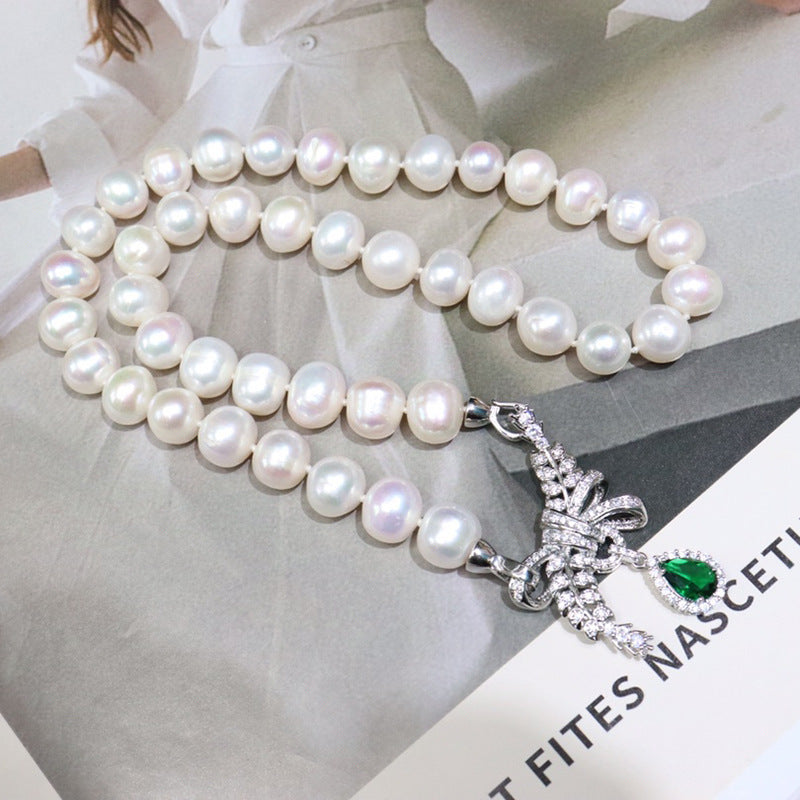 Freshwater pearl necklace women's 8-9mm nearly round and slightly flawed one multi-band autumn and winter fashion versatile collarbone chain jewelry 377