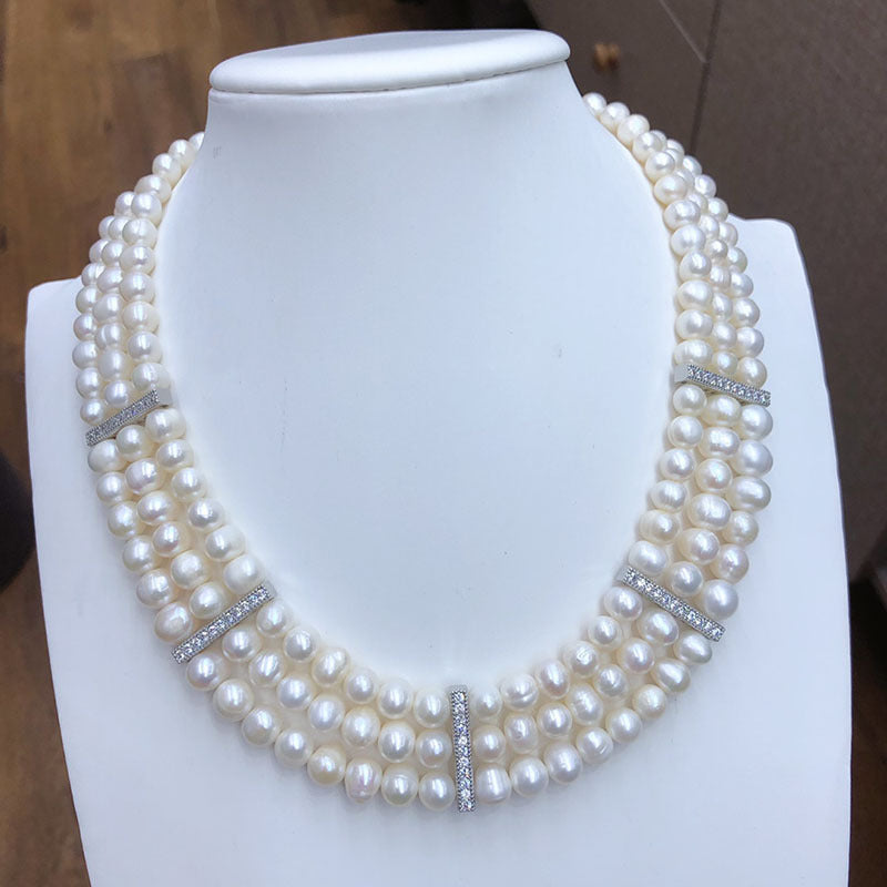 Vintage multi-layer natural freshwater pearl necklace wedding dress pearl clavicle necklace