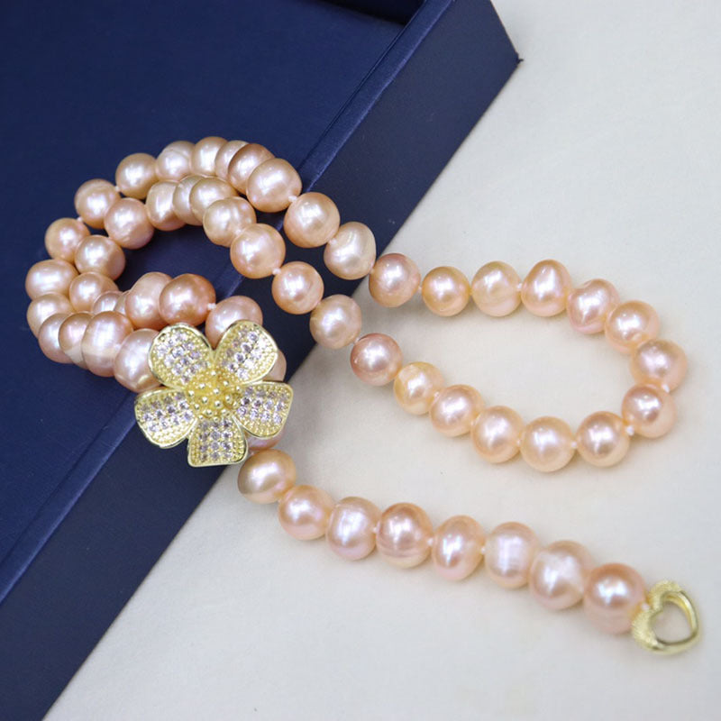 Freshwater pearl necklace women's versatile simple fashion jewelry nearly round and flawed niche design sense sweater chain wholesale