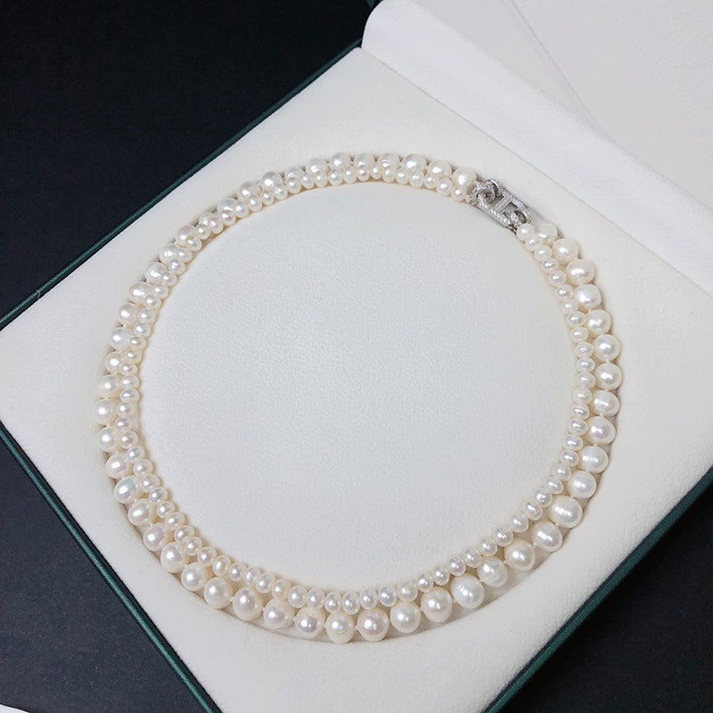 Freshwater pearl niche design temperament double layer necklace