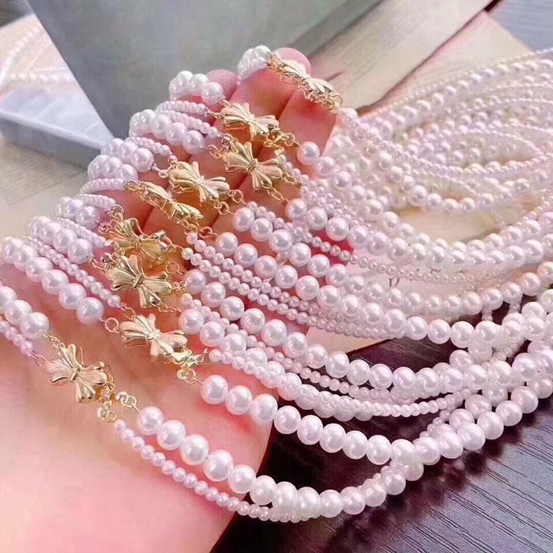 Natural freshwater pearl double layer mother and child necklace 7-8mm